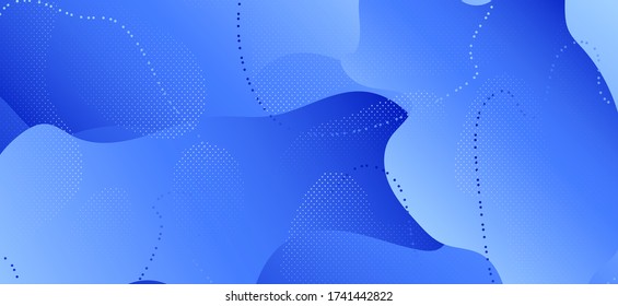 Blue Fluid Shapes. Trendy Wave Illustration. Abstract Geometric Ornament. Gradient Graphic Artwork. Business Fluid Design. Minimal Wave Background. Abstract Memphis Brochure. Fluid Banner.