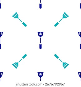 Blauer Fliegenklatsch, Symbol einzeln, nahtloses Muster auf weißem Hintergrund.  Vektorgrafik