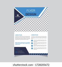Diseño de Volante Azul para el folleto de forma Informe Anual, Revista o Folleto. Plantilla de diseño en A4 con elementos triangulares. Concepto creativo en colores vivos. Ilustración vectorial