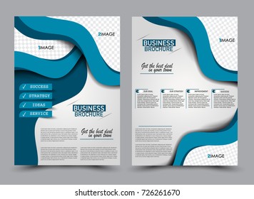 Blue flyer design template. Brochure abstract background for business, education, presentation, advertisement. Corporate identity style concept. Editable vector illustration.