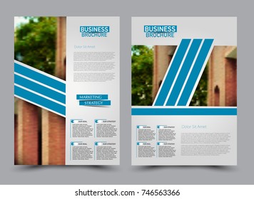 Blue flyer design template. Brochure abstract background for business, education, presentation, advertisement. Corporate identity style concept. Editable vector illustration.