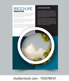 Blue flyer design template with built in images. Brochure for business, education, presentation, advertisement. Corporate identity style concept. Editable vector illustration.