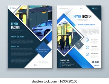 Blue Flyer design. Trendy Flyer Conept with Square Rhombus Shapes. Vector Background. Set - GB075