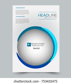 Blue flyer template. Abstract brochure design. Annual report cover background. For business, education, advertisement. Editable vector illustration.