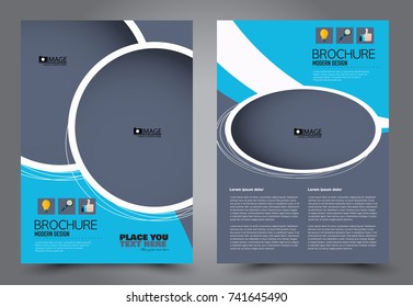 Blue flyer template design. Brochure abstract background for business, education, presentation, advertisement. Corporate identity style concept. Editable vector illustration.