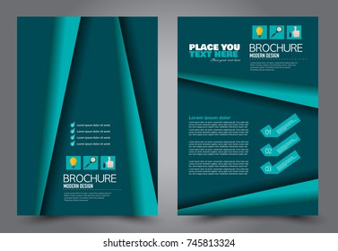 Blue flyer template design. Brochure abstract background for business, education, presentation, advertisement. Corporate identity style concept. Editable vector illustration.