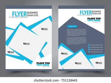 Blue flyer template design. Brochure abstract background for business, education, presentation, advertisement. Corporate identity style concept. Editable vector illustration.