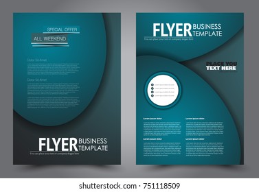 Blue flyer template design. Brochure abstract background for business, education, presentation, advertisement. Corporate identity style concept. Editable vector illustration.
