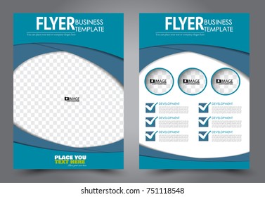 Blue flyer template design. Brochure abstract background for business, education, presentation, advertisement. Corporate identity style concept. Editable vector illustration.