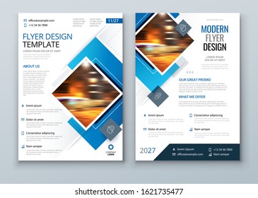Blue Flyer Template Layout Design. Corporate Business Flyer, Brochure, Annual Report, Catalog, Magazine Mockup. Creative Modern Bright Flyer Concept with Square Shapes