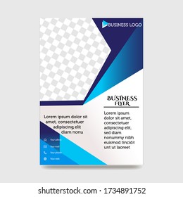 Blue Flyer Template Layout Design. Corporate Business Flyer, Brochure, Annual Report, Catalog, Magazine Mock up. Creative Modern Bright Flyer Concept with Square Shapes