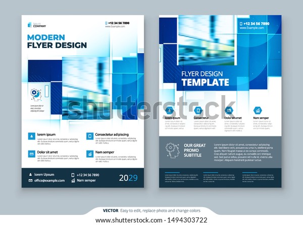 Blauer Flyer Template Layout Design Corporate Stock Vektorgrafik Lizenzfrei