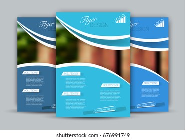 Blue flyer vector design template set. Business brochure. Annual report or magazine cover.