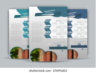 Blue flyer vector design template set. Business brochure. Annual report or magazine cover.