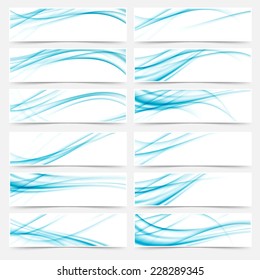 Blue flyers web swoosh modern headers footers - speed stream lines collection set. Vector illustration