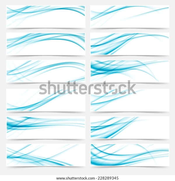 Blue flyers web\
swoosh modern headers footers - speed stream lines collection set.\
Vector illustration