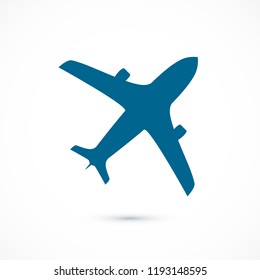 Blue flying airplane icon. Vector illustration isolated on white background