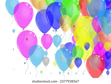 Blue Flying Background White Vector. Surprise Light Card. Red Realistic. Pink Air. Helium Birthday Border.