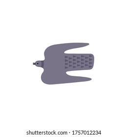 Blue flying bird isolated on white background. Hand-drawn vector sticker of birdie. Cartoon style for posters, cards, t-shirt design, stickers.
