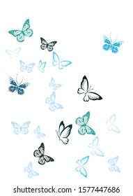 Blue flying butterflies background. Vector illustration