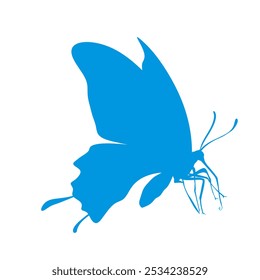 blue flying butterfly silhouette icon on white background