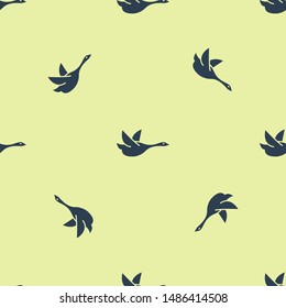 Blue Flying duck icon isolated seamless pattern on yellow background.  Vector Illustration