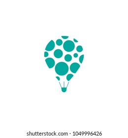 blue flying hot air balloon icon. Flat cartoon design. Vector illustration isolated on white. Aerostat sing. 