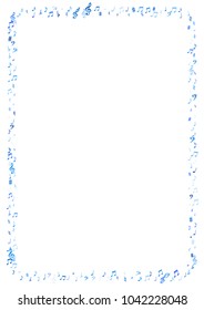 Blue flying musical notes frame isolated on white background. Fresh musical notation symphony signs, notes for sound and tune music. Vector symbols frame for melody recording, prints and back layers.
