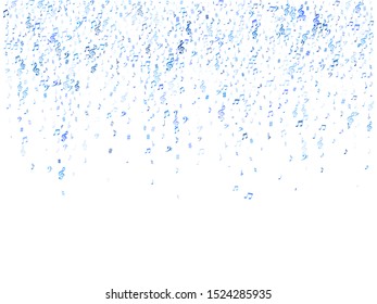 Blue flying musical notes isolated on white background. Cute musical notation symphony signs, notes for sound and tune music. Vector symbols for melody recording, prints and back layers.