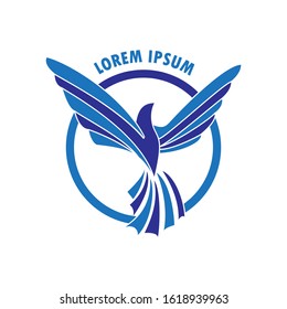 Blue flying phoenix bird logo