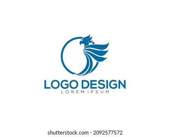 Blue Flying Phoenix Fire Bird Abstract Logo Design Vector Template. Dove Eagle Logotype Concept Icon.