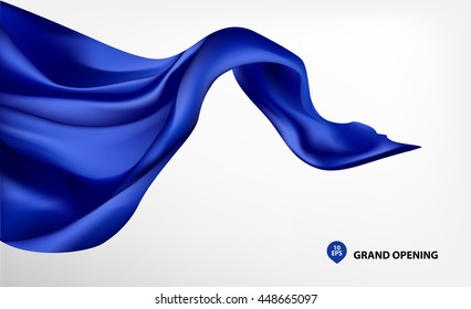 Blue flying silk fabric on white background for grand opening ceremony