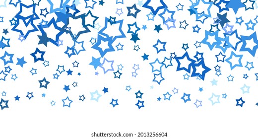 Blue flying stars confetti isolated on white background. Beautiful little random stellar falling. Pattern of little shining stars. Decorative blue christmas star pattern. Vector illustration