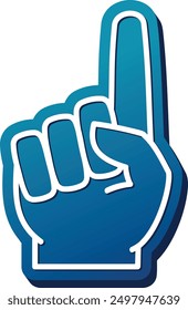 Blue foam finger. Colorful sport fan hand