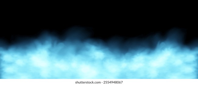 Blue Fog, Smoke Puff, Glowing Steam, and Smog Clouds on Floor - Morning Mist Over Land or Water, Magic Haze. Vector Illustration