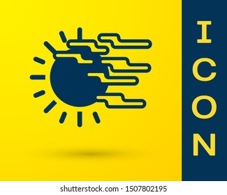 Blue Fog and sun icon isolated on yellow background.  Vector Illustration