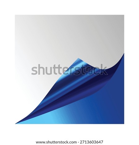 Blue foil corner peel effect on, metallic texture abstract