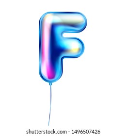 Blue foil inflated alphabet symbol, isolated letter F