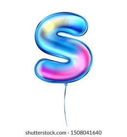 Blue foil inflated alphabet symbol, isolated letter S