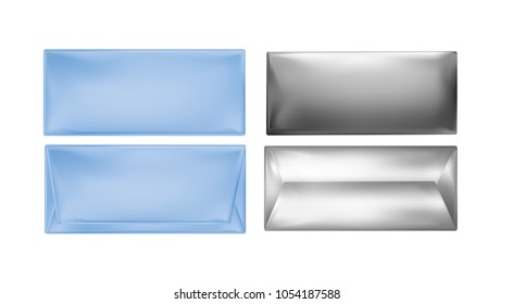 Blue and foil package for snacks, food and chocolate.