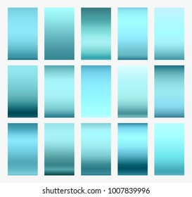 Blue foil texture background set. Vector turquoise elegant, shiny and metal gradient collection for border, frame, ribbon, label design.
