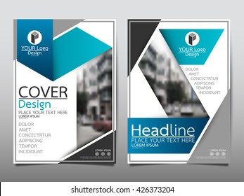 Blue fold ribbon annual report brochure flyer design template vector, Leaflet cover presentation abstract geometric background, layout in A4 size
