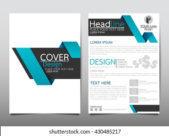 Blue fold ribbon technology annual report brochure flyer design template vector, Leaflet cover presentation abstract geometric background, layout in A4 size
