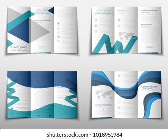 Blue fold set technology annual report brochure flyer design template vector, Leaflet cover presentation abstract geometric background, layout in A4 size