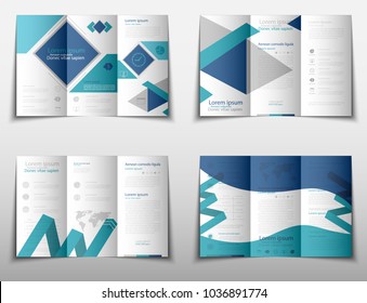 Blue fold set technology annual report brochure flyer design template vector, Leaflet cover presentation abstract geometric background, layout in A4 size