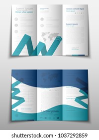 Blue fold set technology annual report brochure flyer design template vector, Leaflet cover presentation abstract geometric background, layout in A4 size