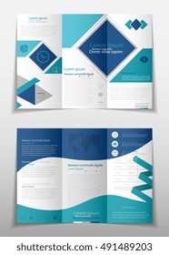 Blue fold set technology annual report brochure flyer design template vector, Leaflet cover presentation abstract geometric background, layout in A4 size