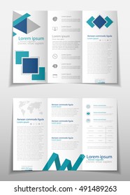 Blue fold set technology annual report brochure flyer design template vector, Leaflet cover presentation abstract geometric background, layout in A4 size