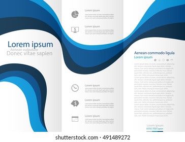 Blue fold set technology annual report brochure flyer design template vector, Leaflet cover presentation abstract geometric background, layout in A4 size