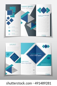 Blue fold set technology annual report brochure flyer design template vector, Leaflet cover presentation abstract geometric background, layout in A4 size